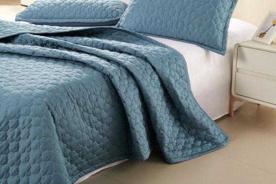 100% Cotton Blue Quilt Set Solid King Size Comforter Set Hít thở