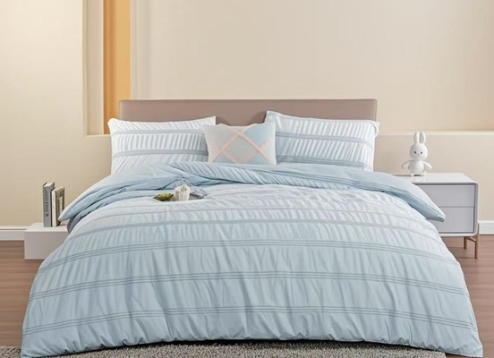 Bộ chăn ga gối Seersucker Cotton Polyester Tái Chế Màu Xanh Nhạt - Vỏ chăn King