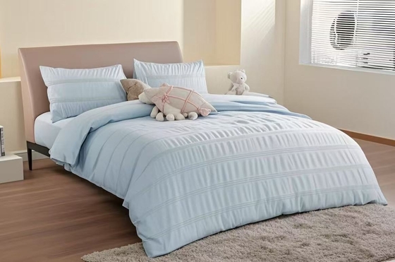 Bộ chăn ga gối Seersucker Cotton Polyester Tái Chế Màu Xanh Nhạt - Vỏ chăn King