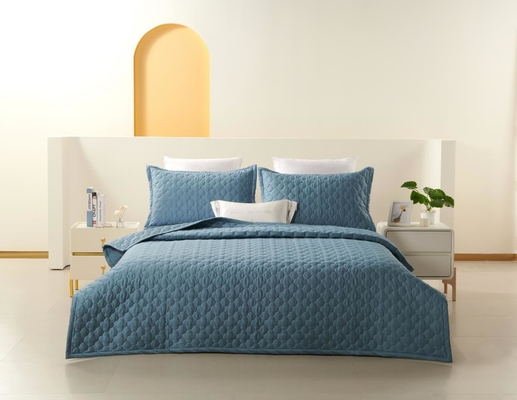 100% Cotton Blue Quilt Set Solid King Size Comforter Set Hít thở